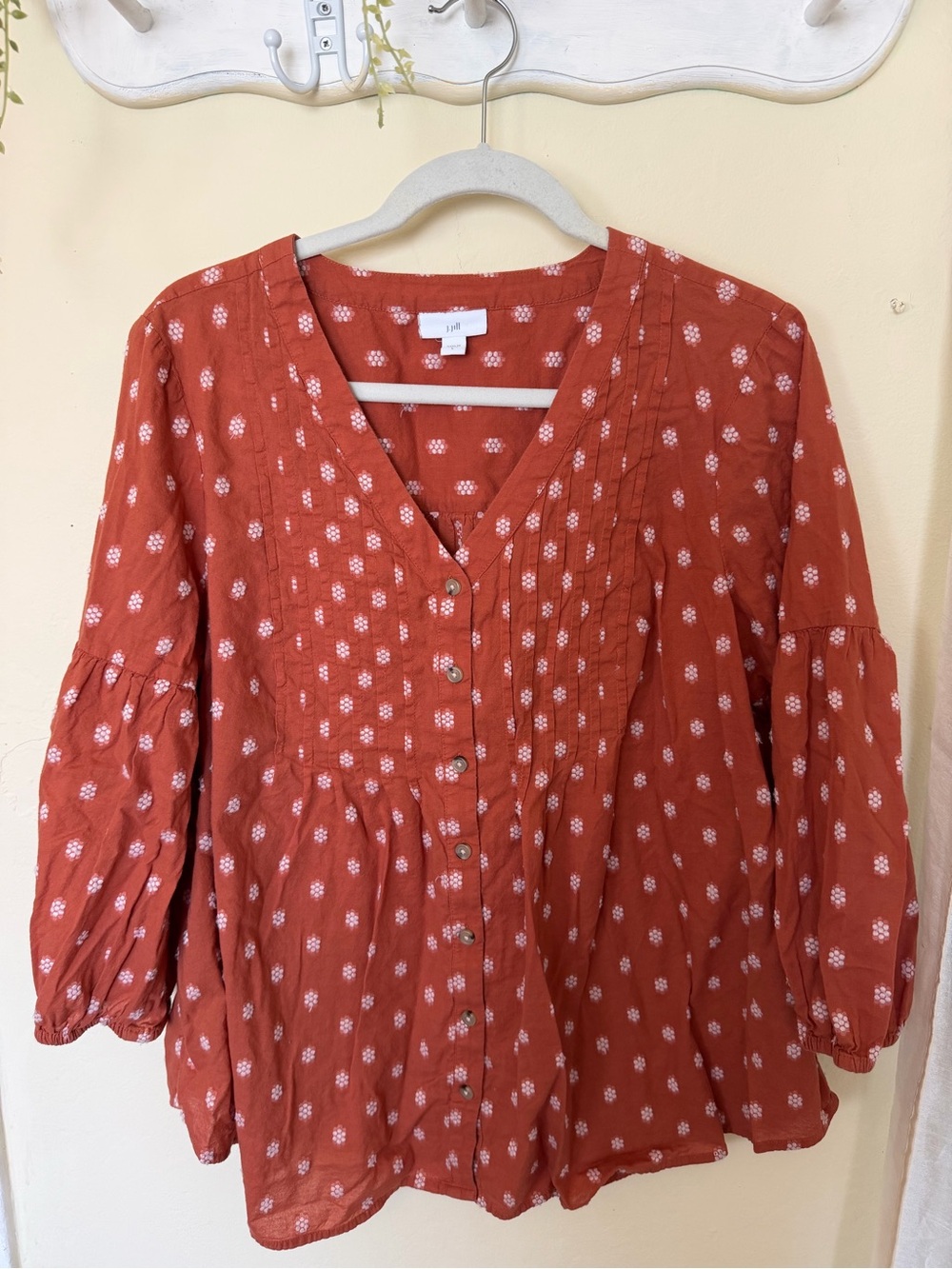 J. Jill Rust Dot Pintuck Button-Front Blouse - Picture 2 of 10